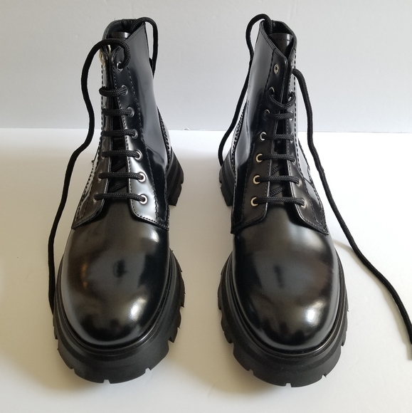 Alexander McQueen Patent Leather Combat Ankle Boot Size 40 Black - Picture 7 of 10